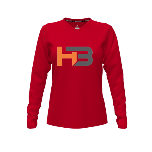 [CUS-DFW-TEES-CMF-VNK-LSL-RED-FYXS-LOGO2] Decker Comfort T-Shirt (Female Youth XS, Red, V Neck, Logo 2, Long Sleeve)