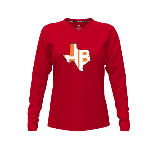 [FTLVPTRD-FYXS-LOGO1] Decker Performance T-Shirt (Female Youth XS, Red, V Neck, Logo 1, Long Sleeve)