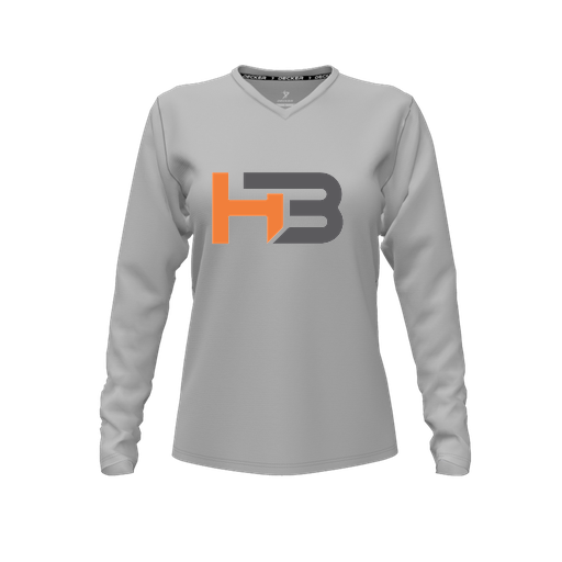 [FTLVPTGY-FYXS-LOGO2] Decker Performance T-Shirt (Female Youth XS, Gray, V Neck, Logo 2, Long Sleeve)