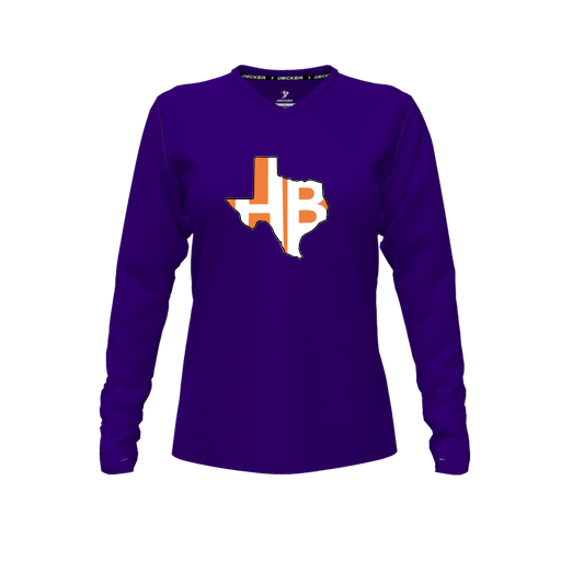 [FTLVPTPP-FYXS-LOGO1] Decker Performance T-Shirt (Female Youth XS, Purple, V Neck, Logo 1, Long Sleeve)